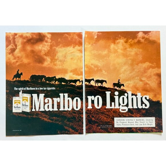 Vintage 1990 Marlboro Cigarette Cowboy Horses 2 Page Cut Advertisement Print Ad - Picture 1 of 2